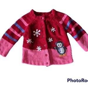 Adorable Pink and Red Penguin Sweater Size 12 Months